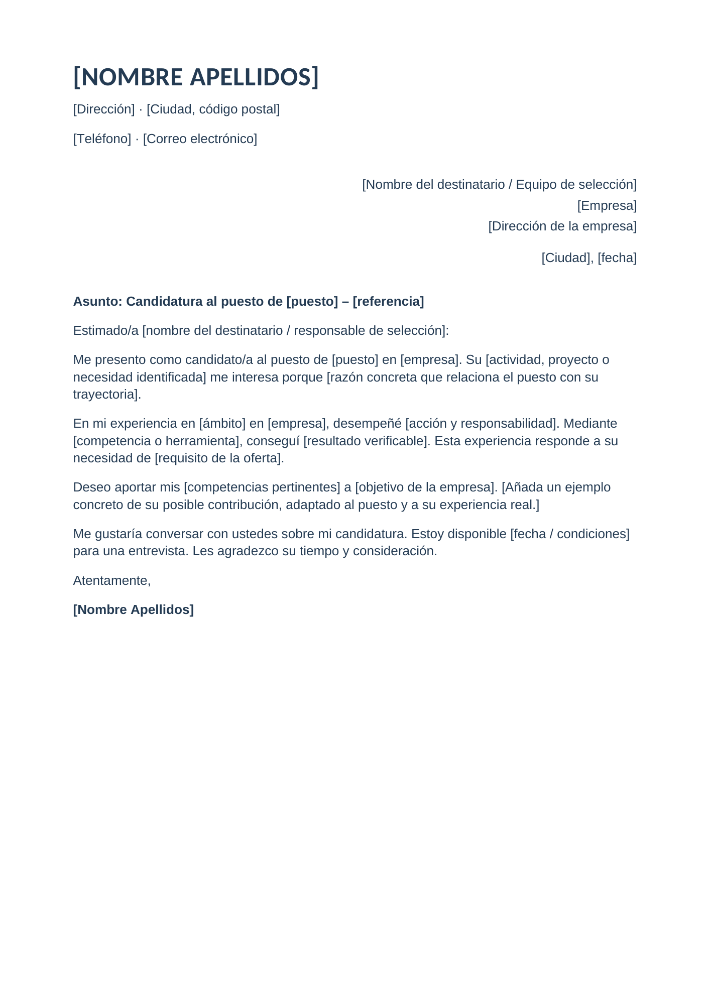 Carta de presentación clásica