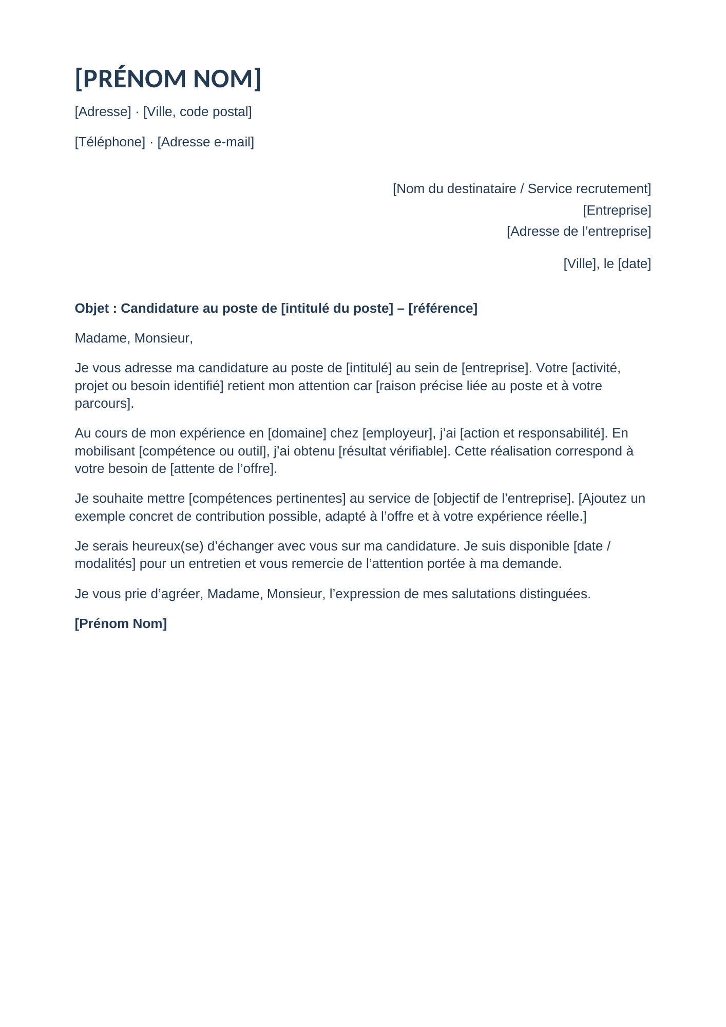 Lettre de motivation classique