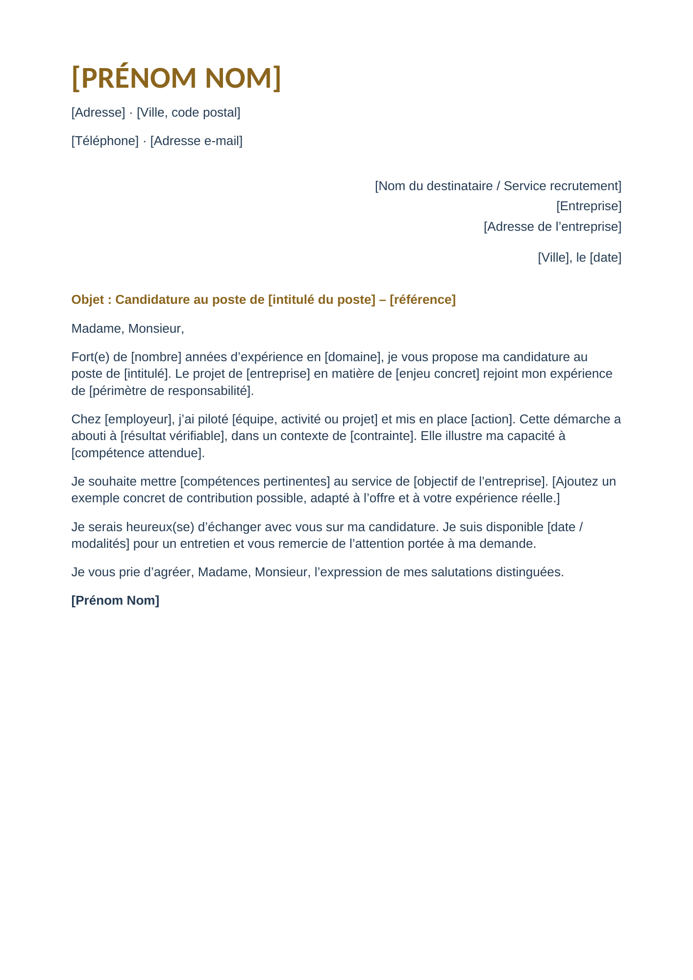 Lettre de motivation Executive