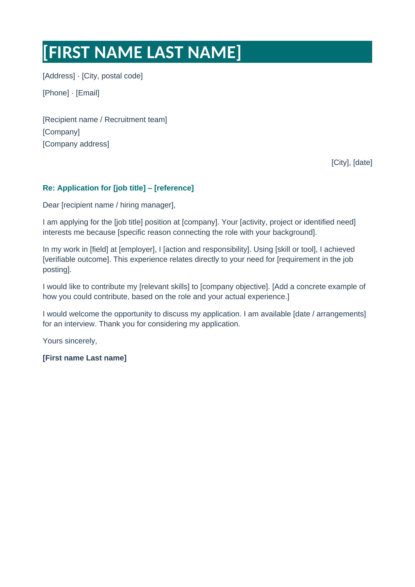 Modern cover letter template