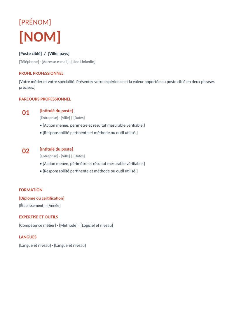 Modèle de CV Editorial corail