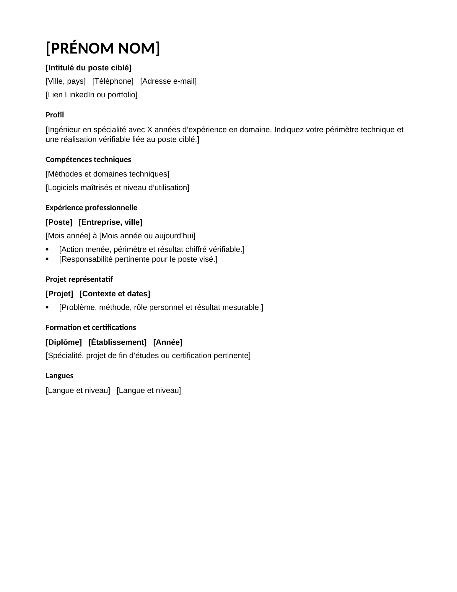 Modèle de CV ingénieur