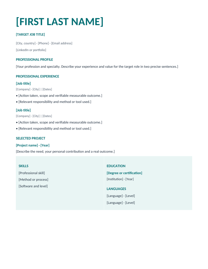 Horizon resume template in teal