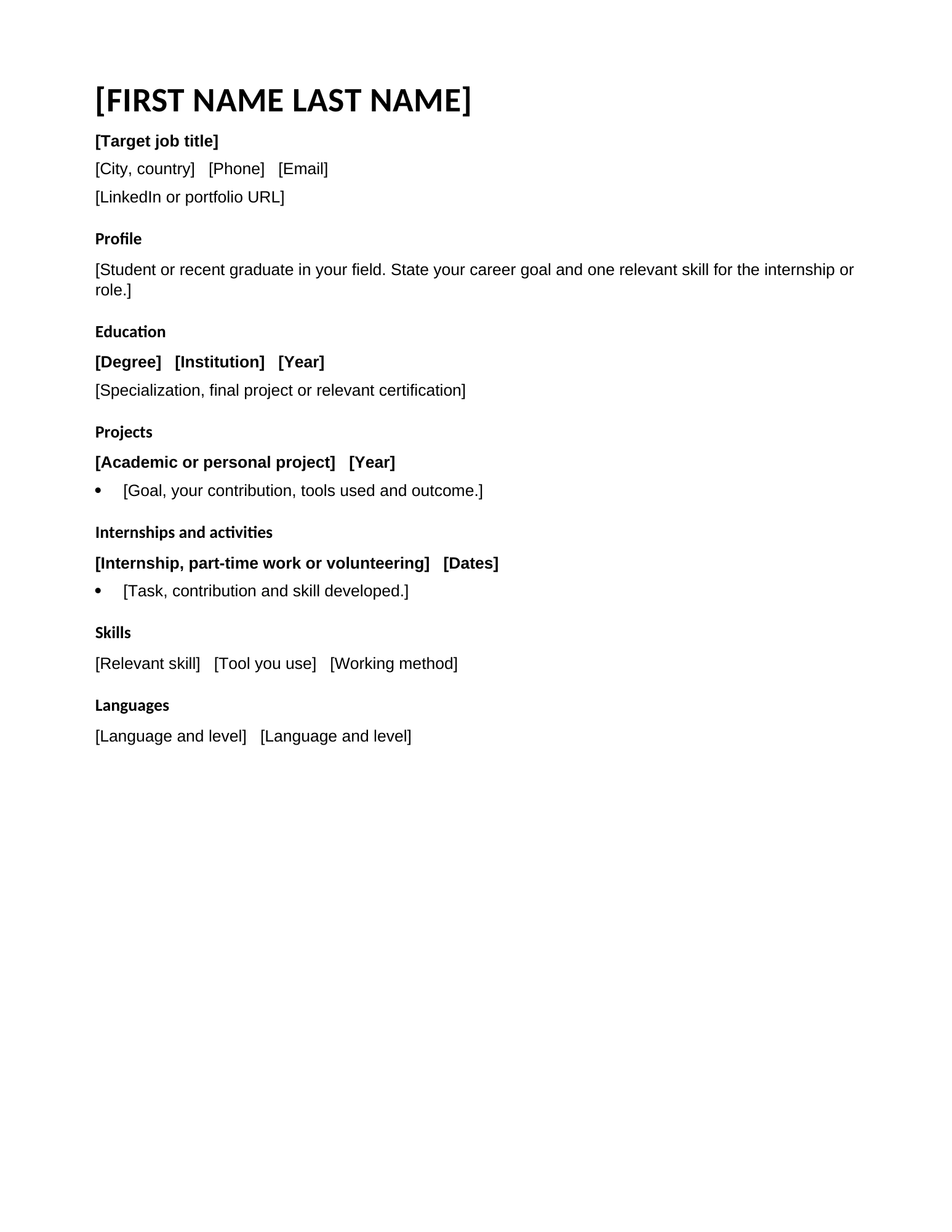 Student resume template