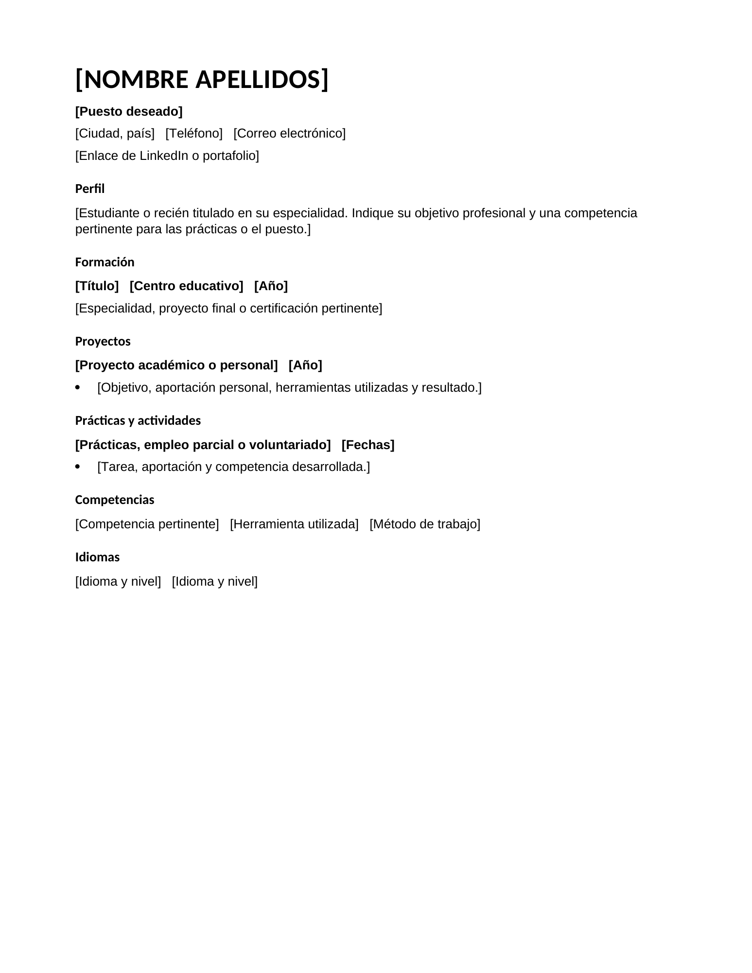 Plantilla de currículum para estudiantes