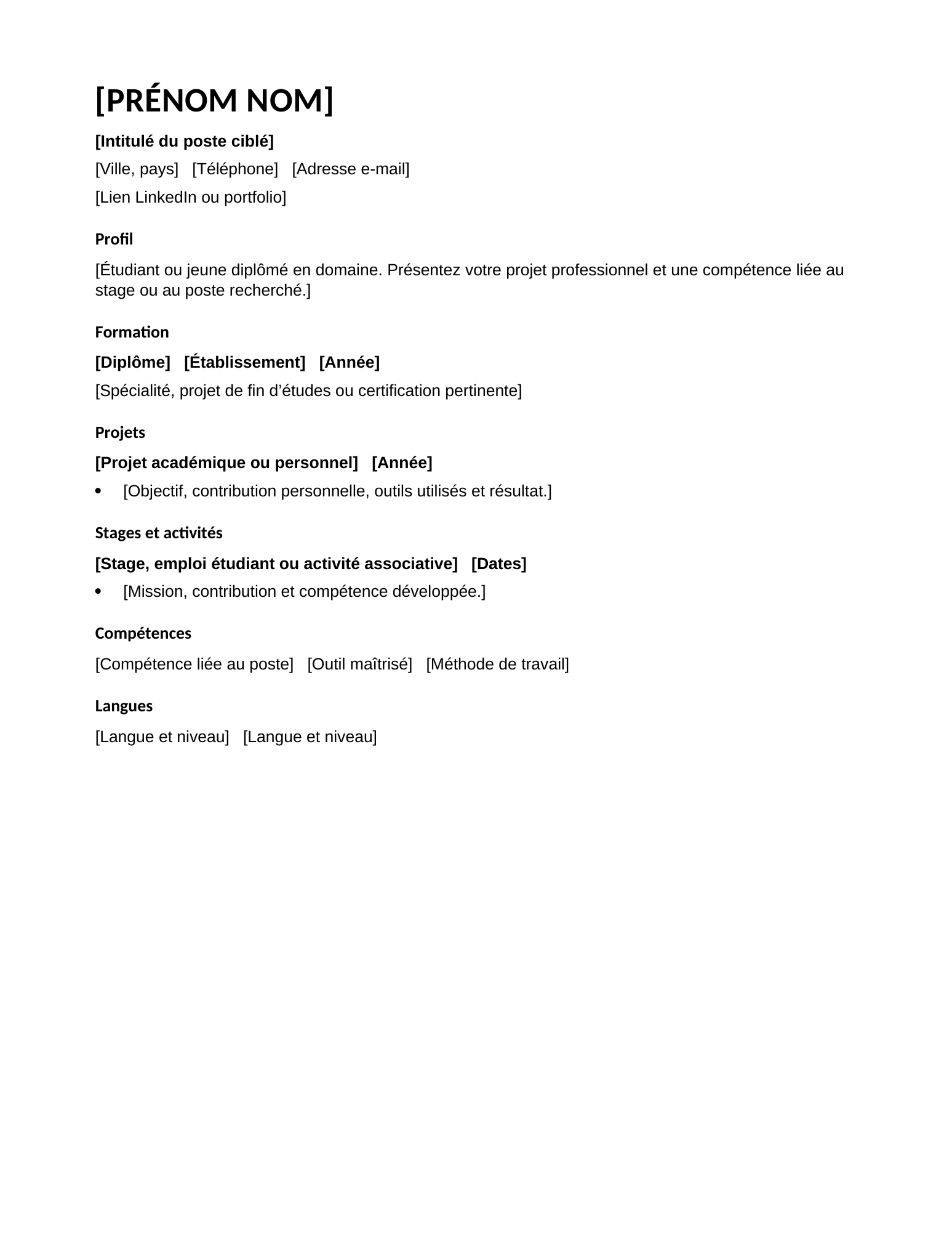 Modèle de CV étudiant