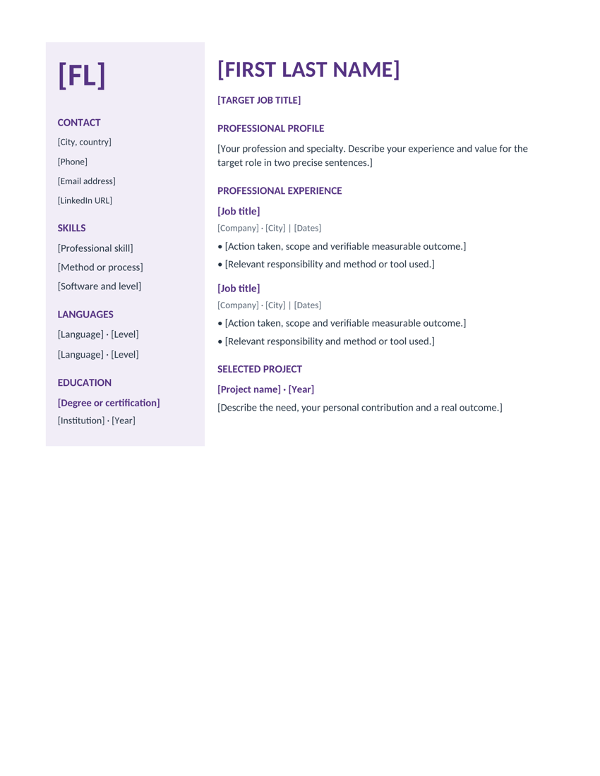 Studio resume template in violet
