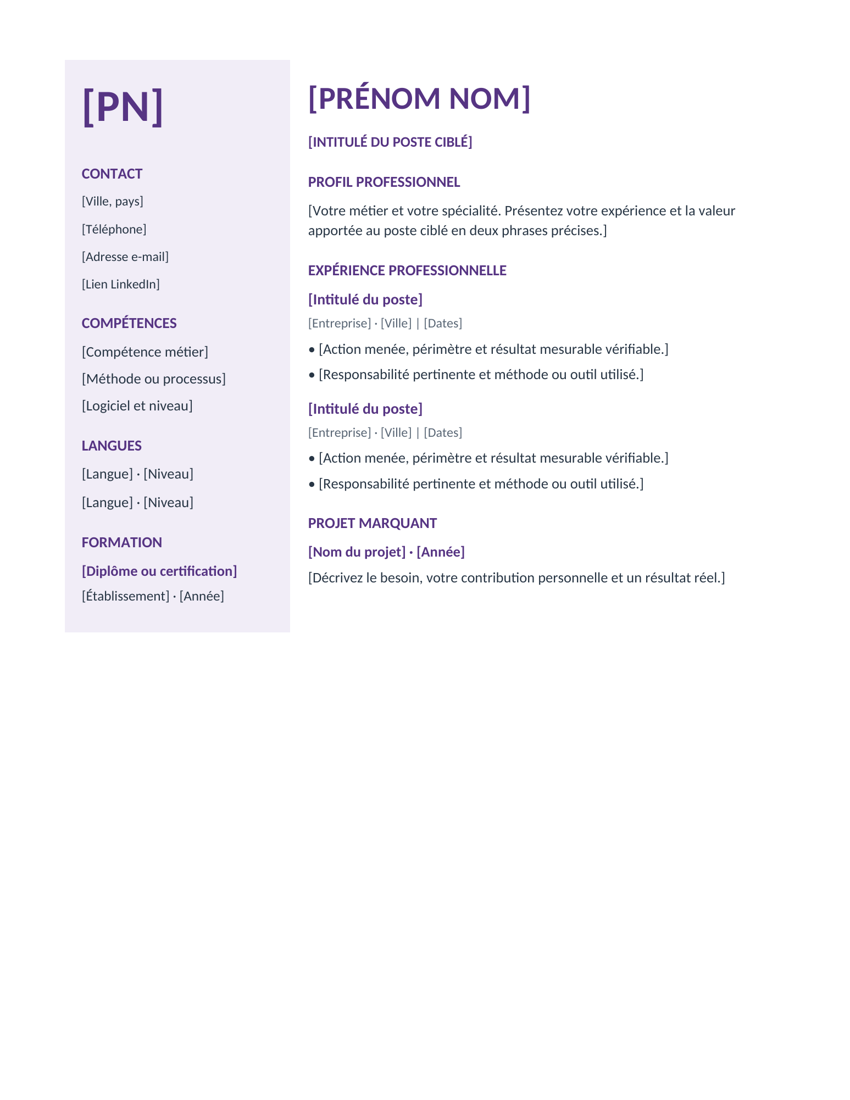 Modèle de CV Studio violet